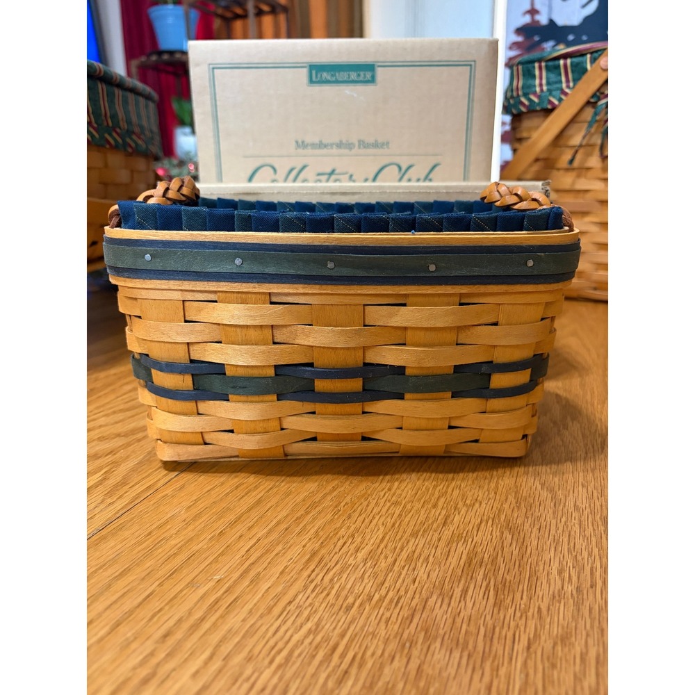 Longaberger 1997 Collector's Club Basket – Blue/Green Weave – Leather‎ Handles